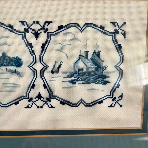 Vintage Framed Blue and White Embroidered Art - Picture 8 of 15